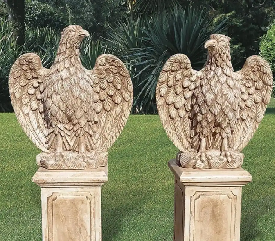 Casa Padrino Barock Garten Deko Adler Skulpturen Set Beige H. 76 cm - Made in Italy Zertifiziert