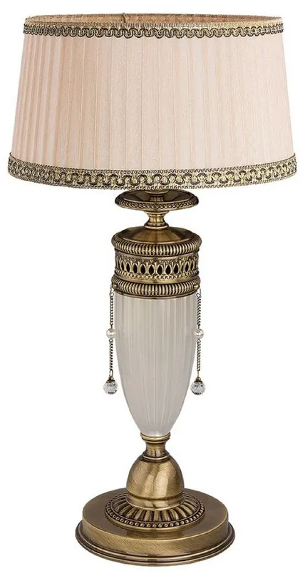 Casa Padrino Luxus Barock Tischleuchte Messing mit Patina / Weiß / Beige H. 54 cm Schnäppchen