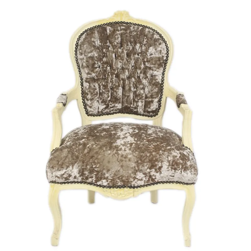 Online Kaufen Casa Padrino Baroque Salon Chair Khaki Velor Fabric / Cream - Antique Design Furniture