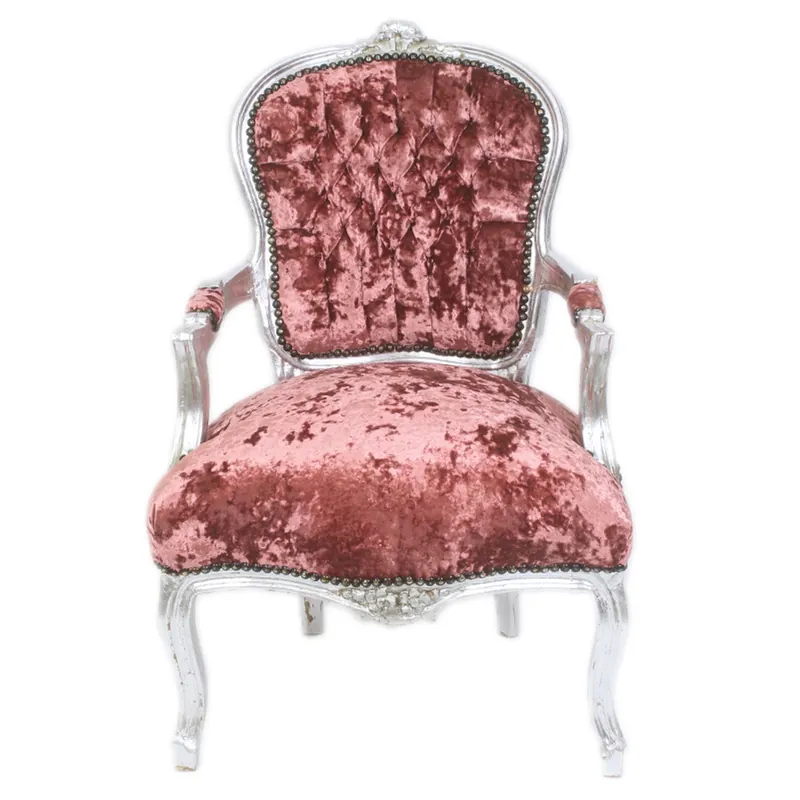 Casa Padrino Baroque Salon Chair Bordeaux Velor Fabric / Silver - Antique Design Furniture Neu Im Sortiment