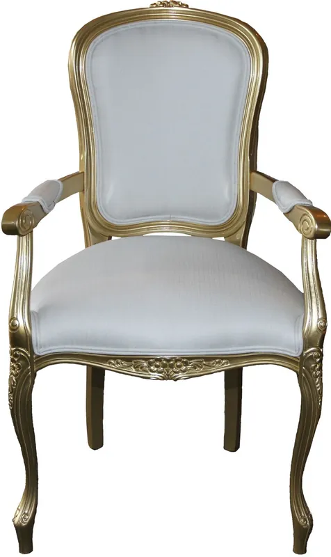 Casa Padrino Baroque Dining chair with armrests White / Gold - Designer chair - Luxury quality Versand Am Gleichen Tag