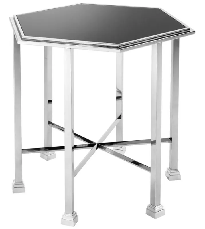 Sonderaktion Casa Padrino designer side table silver with black glass top 71 x 62 x H. 65 cm - luxury quality