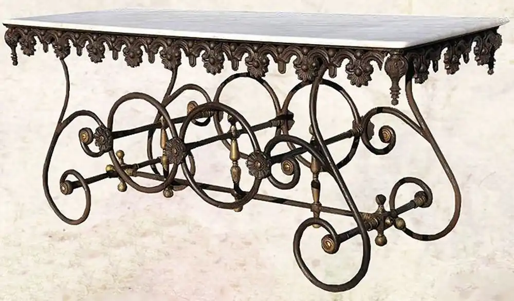 Casa Padrino Nostalgia Wrought iron dining table with marble top - 175 cm x 65 cm x H75 cm - luxury garden furniture Preisreduziert