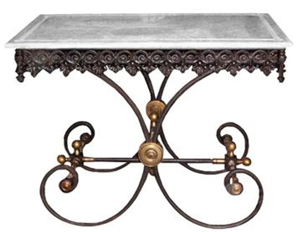 Markenware Casa Padrino Nostalgia Wrought iron dining table with white marble top - 100 cm x 67 cm x H75 cm - luxury garden furniture