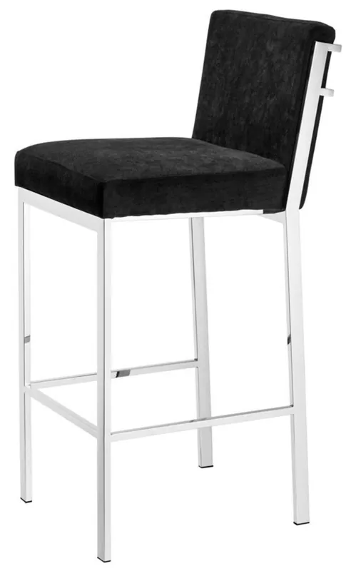 Casa Padrino luxury bar stool black / silver 43 x 54 x H. 101 cm - Designer Stainless Steel Bar Stool with Velvet Fabric - Bar Furniture Online Kaufen