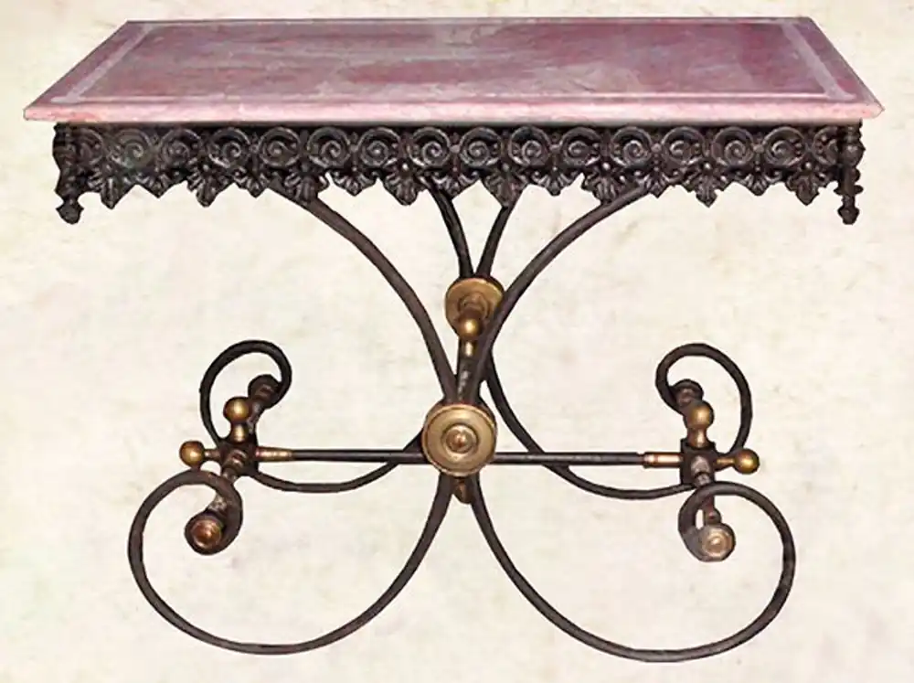 Sofort Bestellen Casa Padrino Nostalgia Wrought iron dining table with red marble top - 100 cm x 67 cm x H75 cm - luxury garden furniture