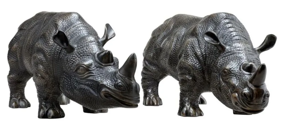 Casa Padrino luxury bronze figures set of 2 Rhinoceros 15 x 44,5 x H. 20 cm - noble & ornate Abverkauf