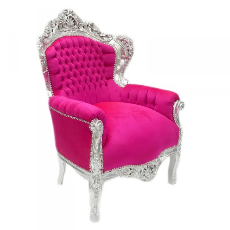 Casa Padrino baroque chair king pink / silver 85 x 85 x H. 120 cm - antique furniture Direktkauf