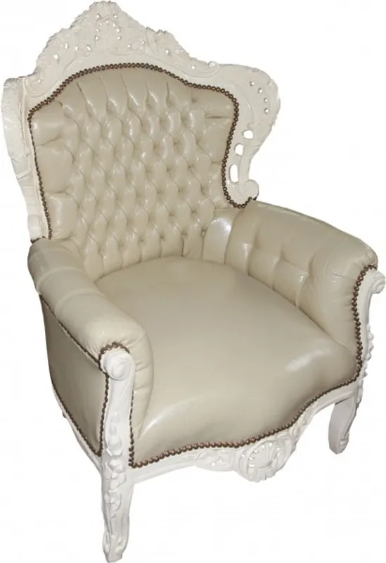 Sichere Zahlung Casa Padrino Baroque Chair King Cream / Cream Leather - Antique Furniture