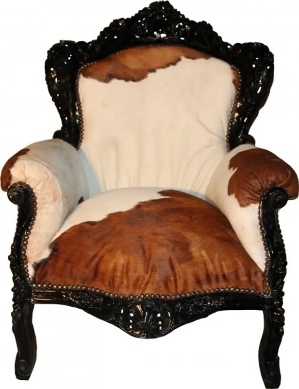 Preisreduziert Casa Padrino baroque chair king with cowhide 85 x 85 x H. 120 cm - Limited Edition