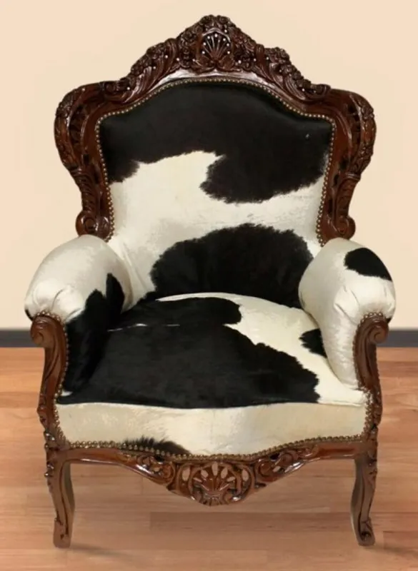 Super-Preis Casa Padrino Armchair King Cowhide Black / White / Brown 85 x 85 x H. 120 cm - Luxury Baroque Armchair