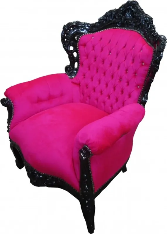 Billig Casa Padrino Armchair King Pink / Black with Bling Bling Sparkling Stones - Baroque Collection Casa Padrino Baroque Armchair "King" Pink/Black with Bling Bling Rhinestones