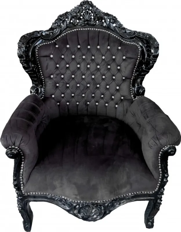 Nur Heute Casa Padrino Baroque Armchair King Black with Bling Bling Sparkling Stones - Furniture in Antique Style