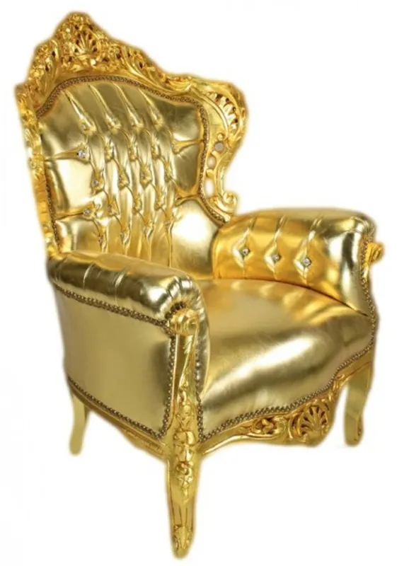 Casa Padrino armchair king gold leather look with bling bling sparkling stones - luxury baroque furniture Wochenendangebot