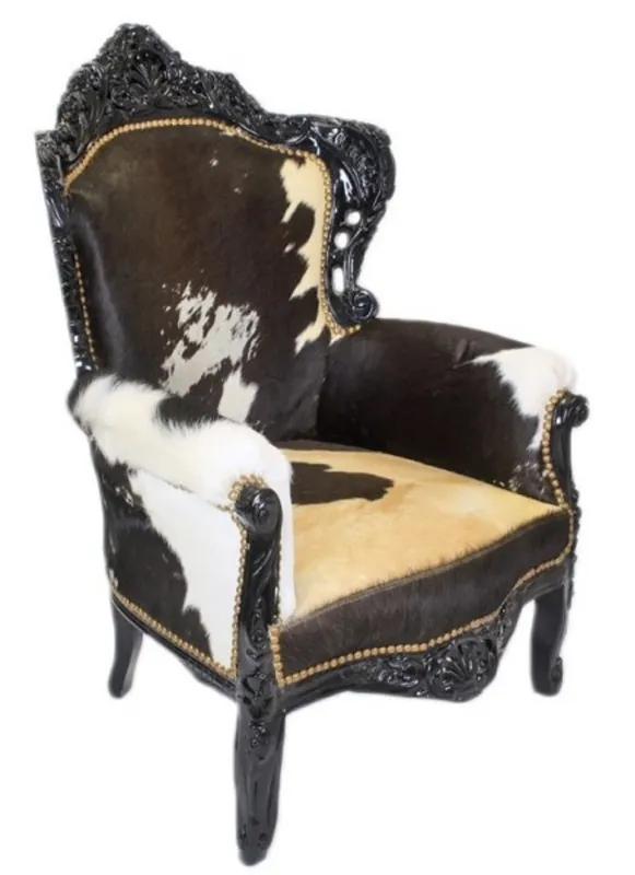 Casa Padrino Armchair King Cowhide / Black Mod2 - Baroque Furniture Top-Seller