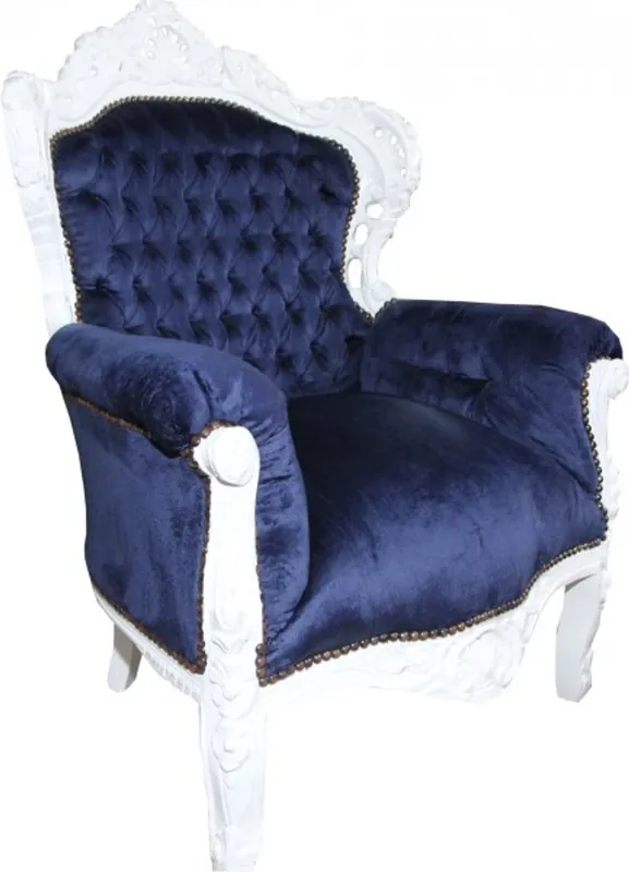 Casa Padrino Baroque Chair King Royal Blue / White 85 x 85 x H. 120 cm - Baroque Furniture Wochenendangebot