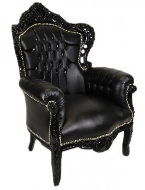 Casa Padrino Baroque Chair King Black Leather Look with Bling Bling Sparkling Stones - Luxury Collection Bestpreis