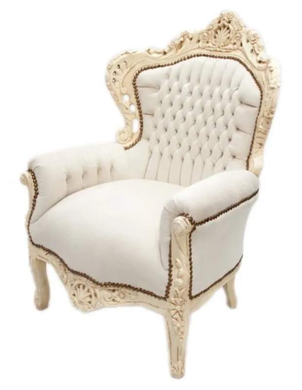 Casa Padrino Baroque Chair King Cream / Cream Velvet Fabric 85 x 85 x H. 120 cm Jetzt Kaufen