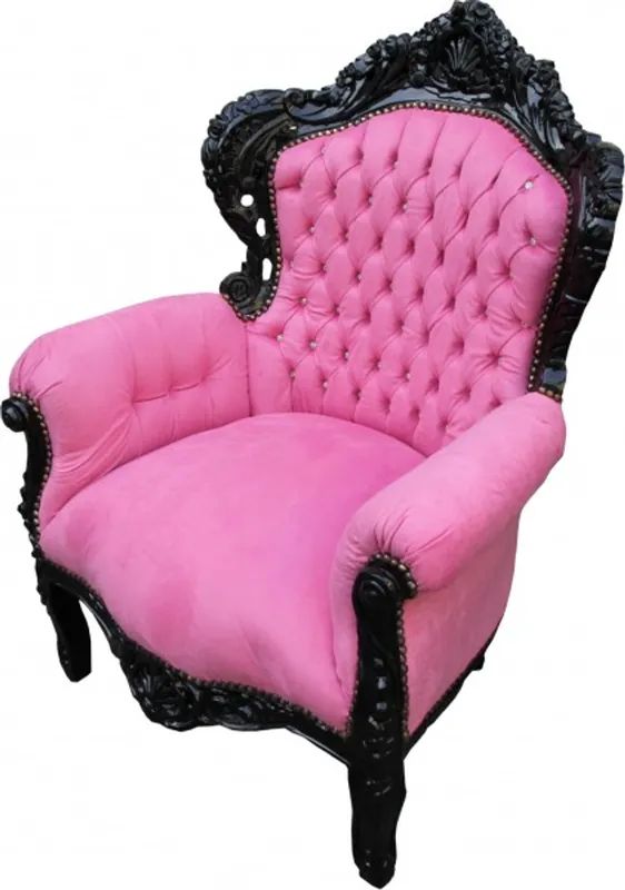 Casa Padrino Baroque Chair King Rosa / Black with Sparkling Stones - Limited Edition Casa Padrino Baroque Armchair "King" Pink/Black with Bling Bling Rhinestones Top-Seller