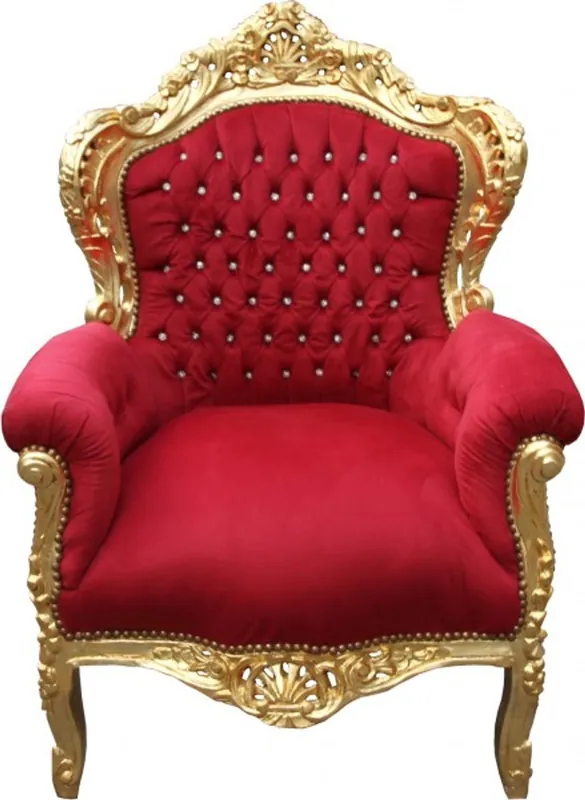 Knallerangebot Casa Padrino baroque chair king mod2 bordeaux red / gold with sparkling stones - antique style armchair Casa Padrino Baroque Armchair "King" Bordeaux / Gold with Bling Bling diamante Mod2