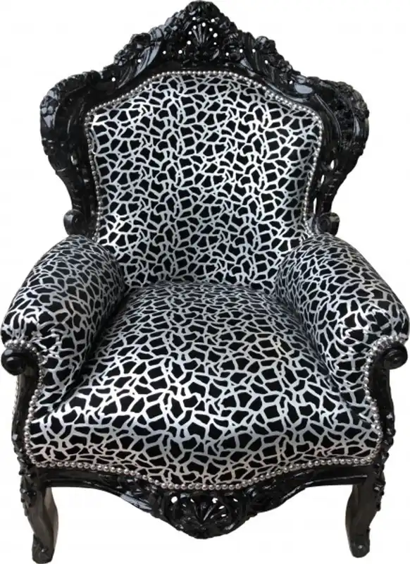 Begrenztes Angebot Casa Padrino Baroque Chair King Silver Black Pattern / Black 85 x 85 x H.120 cm