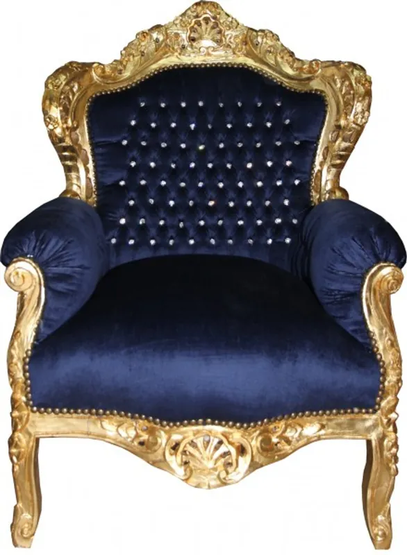 Casa Padrino baroque armchair king royalblue / gold with bling bling glittering - antique style armchair Must-Have