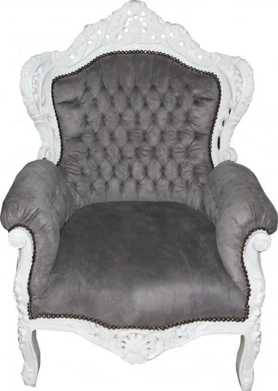 Casa Padrino Baroque Chair King Gray / White 85 x 85 x H. 120 cm - Antique Style Letzte Chance