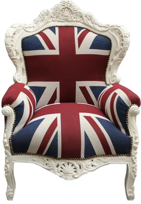 Preiswert Casa Padrino Baroque Armchair King Union Jack / Cream 85 x 85 x H. 120 cm - Baroque England Armchair