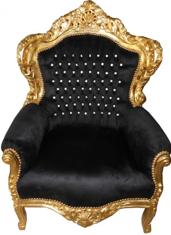 Sale Casa Padrino baroque chair king black / gold with glittering stones - luxury baroque armchair