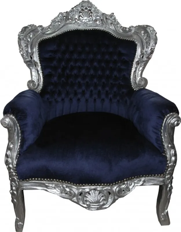 Casa Padrino baroque chair king royal blue / silver - luxury baroque furniture in antique style Wochenendangebot