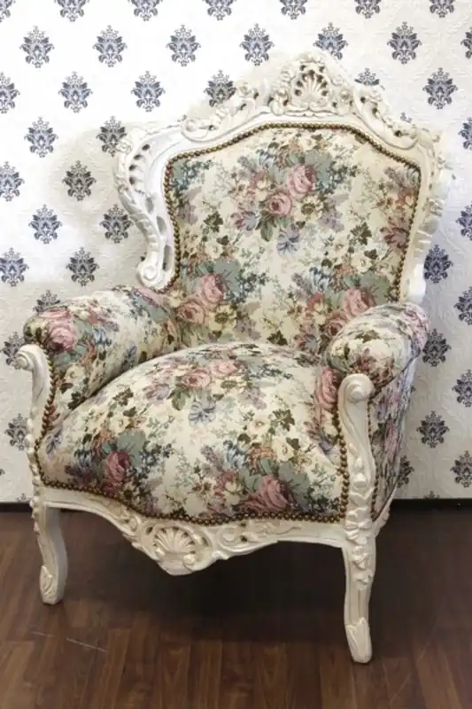 Sonderangebot Casa Padrino baroque chair king flower pattern / cream 85 x 85 x H. 120 cm - Limited Edition