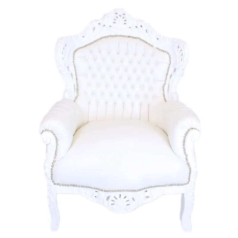Casa Padrino baroque armchair king in white leather look with glitter stones - Limited Edition Letzte Chance