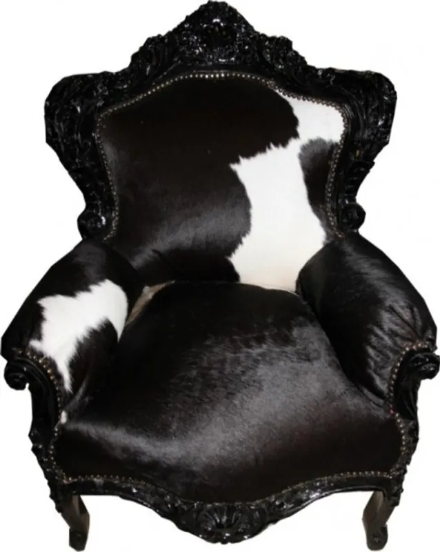 Casa Padrino Baroque Chair King Cowhide / Black 85 x 85 x H. 120 cm - Baroque Furniture Jetzt Bestellen