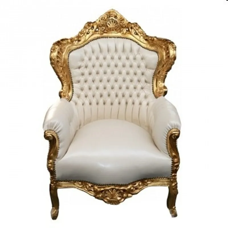 Begrenztes Angebot Casa Padrino Baroque Armchair King Creme / Gold - Baroque Armchair in Leather Look