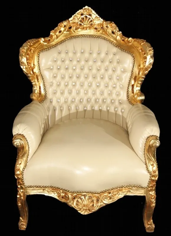Preisknaller Casa Padrino baroque armchair king cream / gold in leather look with glittering stones 85 x 85 x H. 120 cm