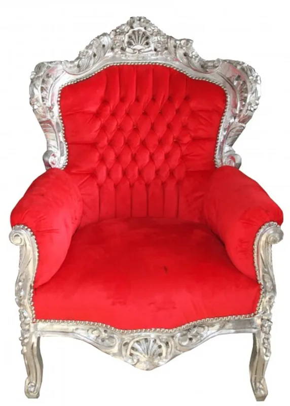 Casa Padrino Baroque Armchair King Red / Silver 85 x 85 x H. 120 cm - Antique Style Furniture Aktuell