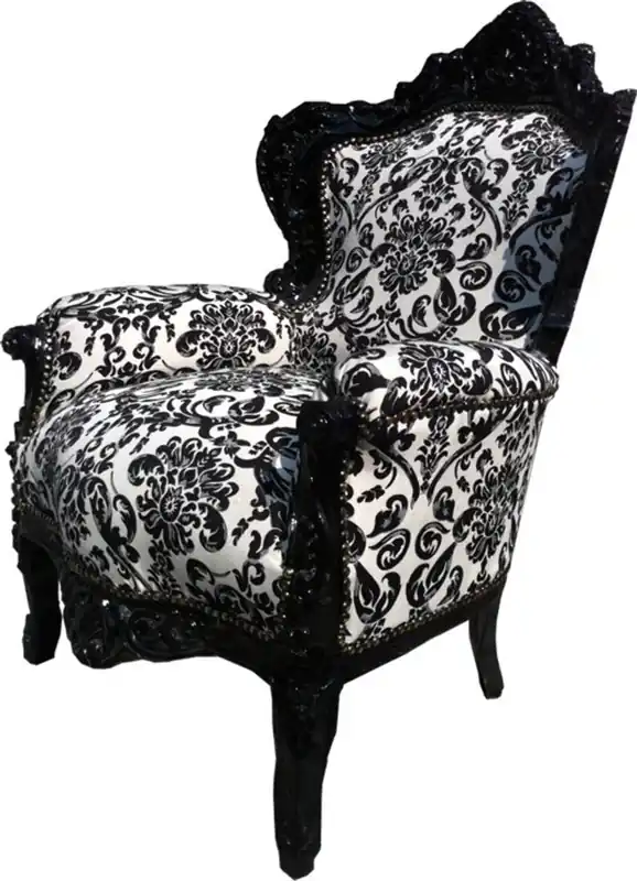 Casa Padrino Baroque Armchair King Black / White 85 x 85 x H. 120 cm - Armchair in Antique Style Billig