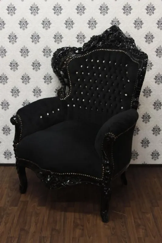 Casa Padrino Baroque Armchair King Black / Black Bling Bling 85 x 85 x H. 120 cm - Baroque furniture Sonderaktion
