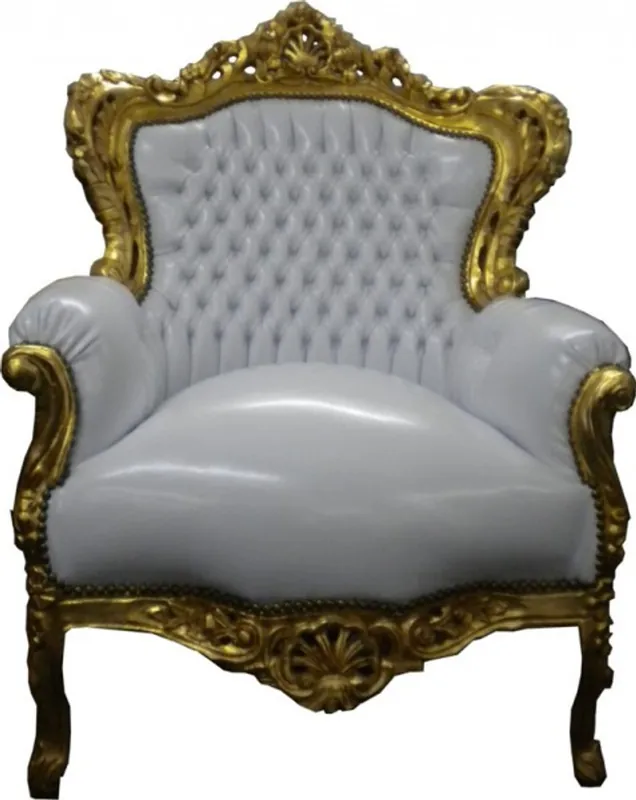 Mega-Angebot Casa Padrino Baroque Armchair King white / gold in leather look - precious & sumptuous