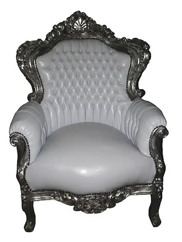 Casa Padrino Baroque Armchair King White / Silver 85 x 85 x H. 120 cm - Antique style armchair Beliebt