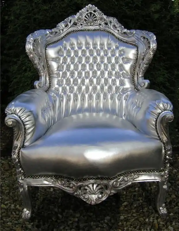 Casa Padrino baroque armchair King silver / silver in leather look - luxury baroque armchair Preisreduziert