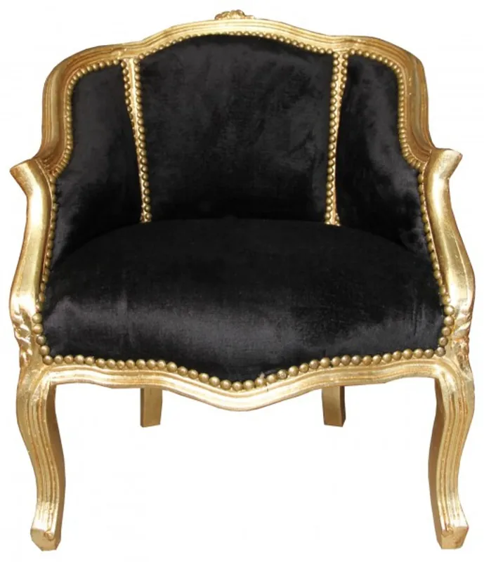 Markenware Casa Padrino Baroque Ladies Salon Armchair Black / Gold 63 x 53 x H. 80 cm - Baroque Living Room Furniture