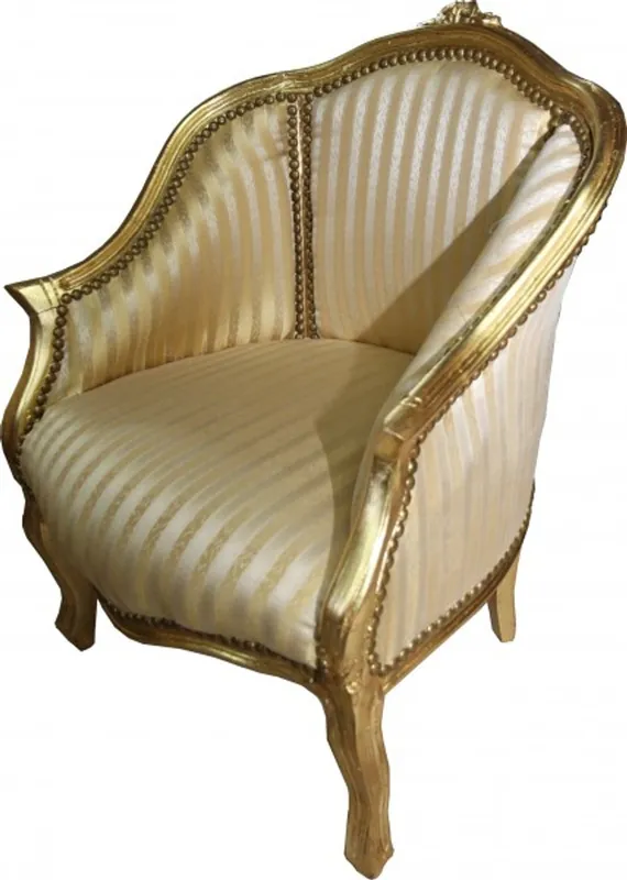 Casa Padrino Antique Style Living Room Armchair Gold Stripe / Gold 63 x 53 x H. 80 cm - Baroque Ladies Salon Armchair Versand Am Gleichen Tag