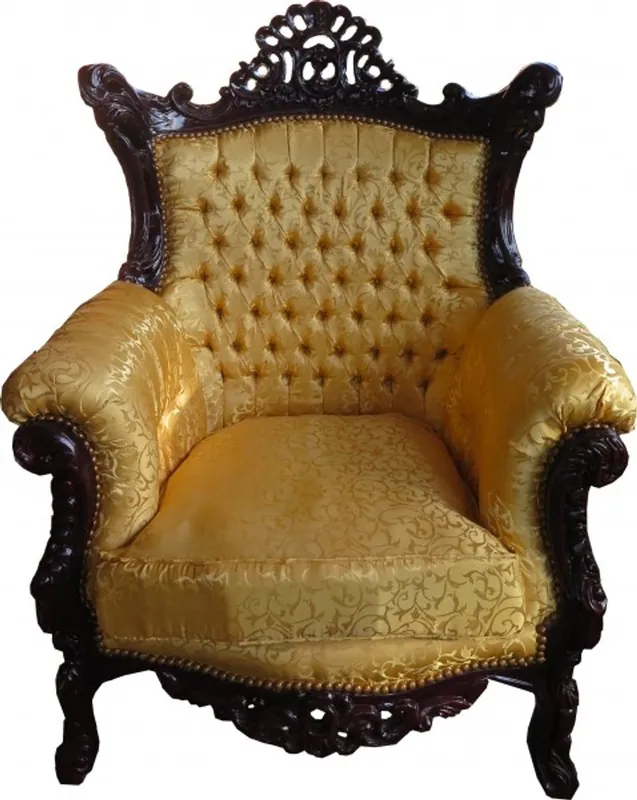 Casa Padrino Baroque Living Room Armchair Al Capone Gold Pattern / Mahogany - Antique Style Furniture Letzte Chance