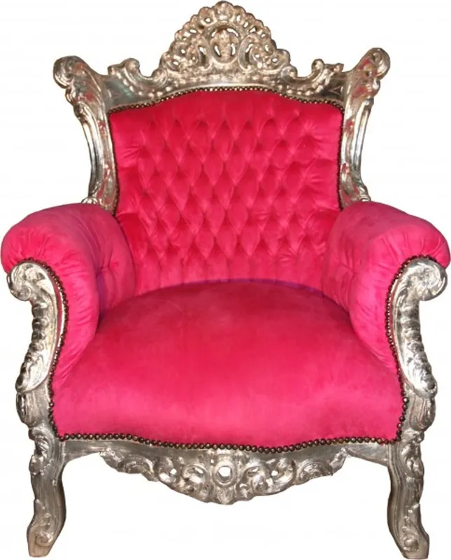 Casa Padrino Antique Style Living Room Armchair Al Capone Pink / Silver 80 x 90 x H. 128 cm - Baroque Furniture Schnäppchen