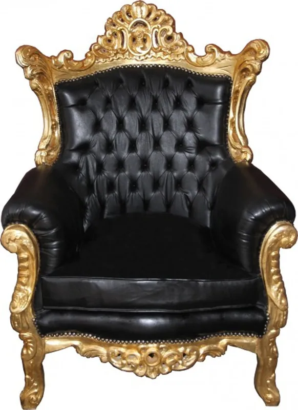 Bestpreis Casa Padrino Antique Style Living Room Armchair Al Capone Black Leather / Gold Mod2 - Baroque Furniture