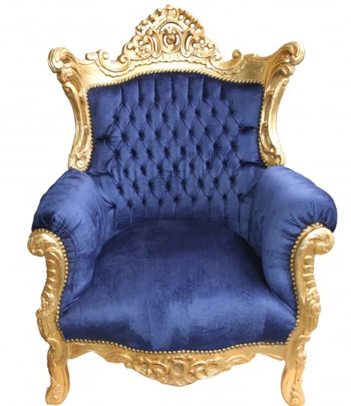 Casa Padrino baroque armchair Al Capone royal blue / gold - antique style living room armchair Abverkauf