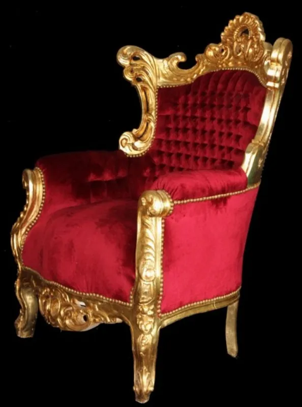 Casa Padrino Antique Style Baroque Living Room Armchair Al Capone Bordeaux / Gold - Limited Edition Top-Seller