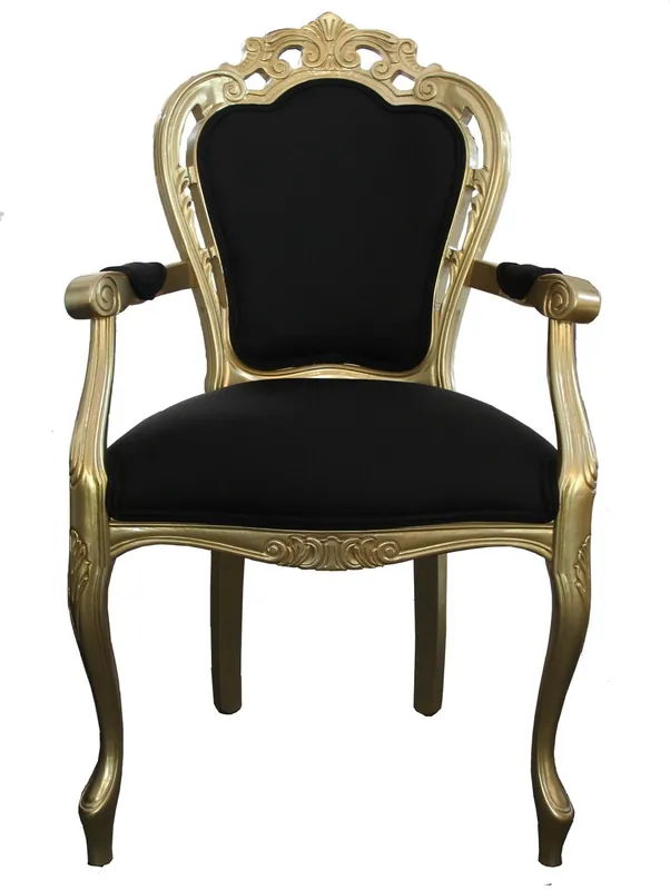 Casa Padrino Baroque Dinner Chair with armrest Black / Gold - Designer Chair - Luxury quality Echt