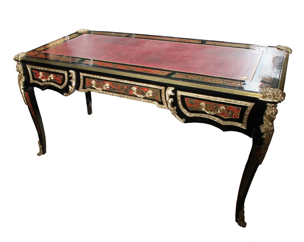 Mega-Angebot Casa Padrino Baroque Boulle Desk Black / Gold / Red - 161 cm x 83 cm x H 82 cm